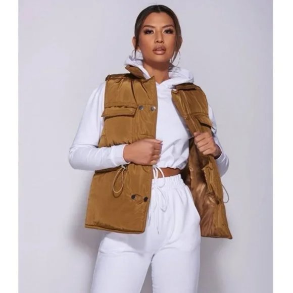 Sleeveless Collared Double Breasted Padded Puffer Vest Jacket Gilet - Picture 13 of 14